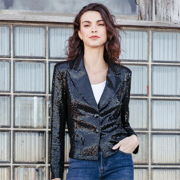 Clara Sun Woo Sequin Modern Button Blazer - Black Size XS (4/6) - Picture 1 of 8